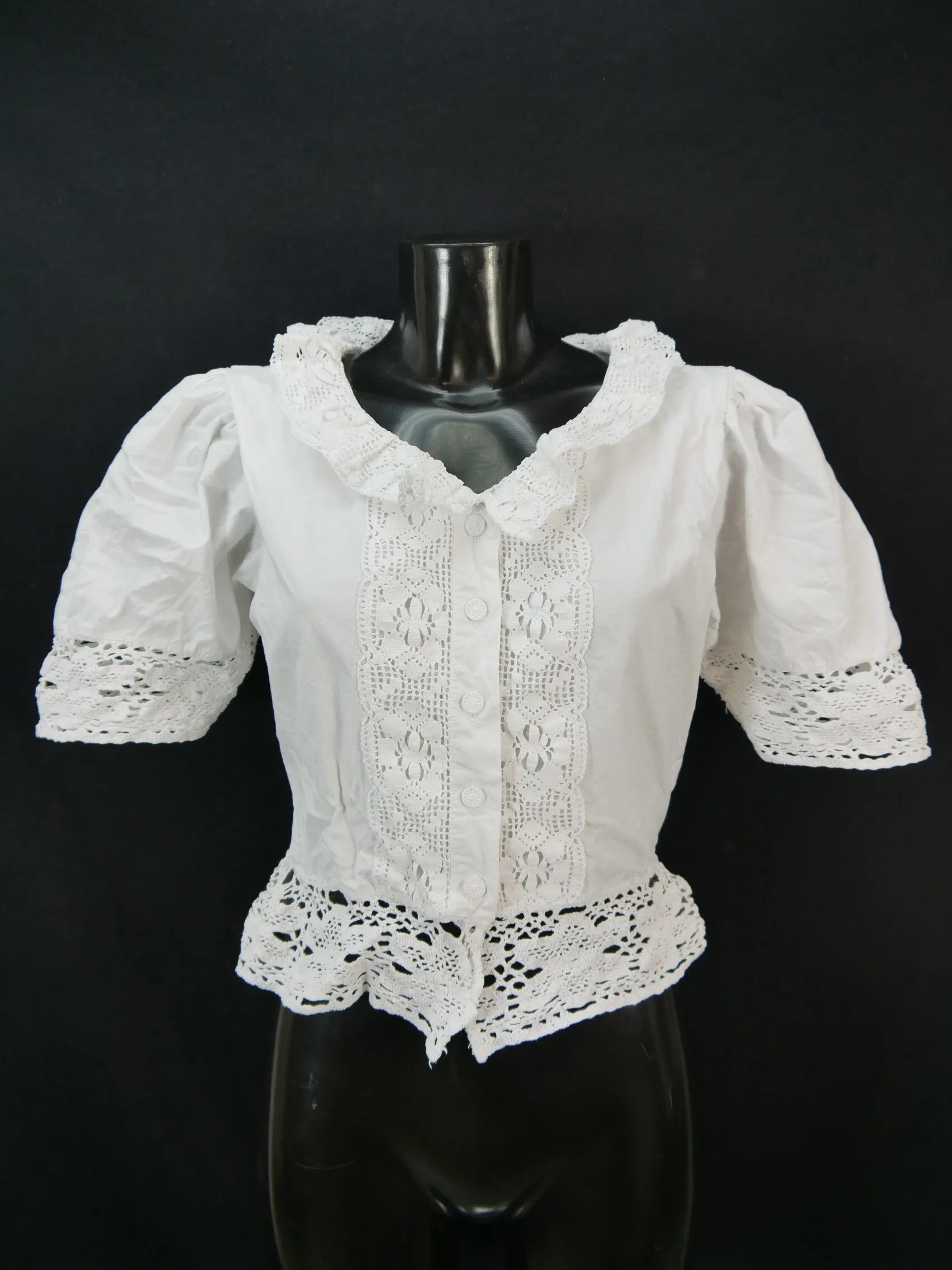 Gr.44 Dirndlbluse weiß Bluse für Dirndl Joyline Baumwolle mit Spitze B9988