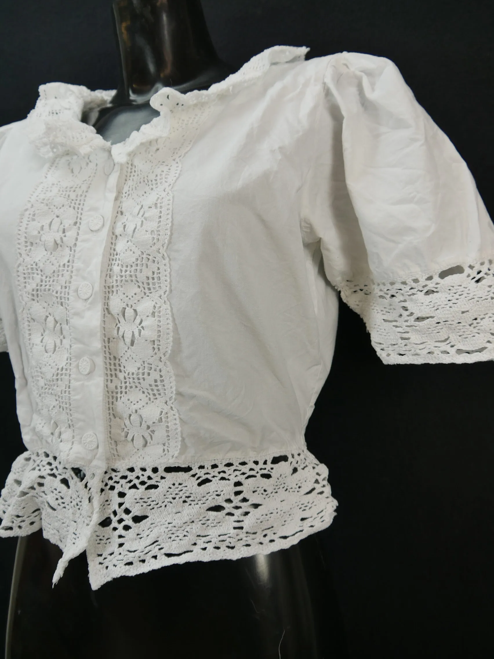 Gr.44 Dirndlbluse weiß Bluse für Dirndl Joyline Baumwolle mit Spitze B9988